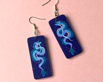 Studio Ghibli Spirited Away Haku Dragon Inspired Drop Earrings Jewelry
