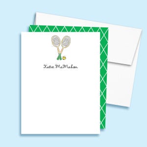 Tennis Notecard Set – Personalized Flat Note Cards – Tennis Stationery – Custom Notecards with Envelopes - Set of 10