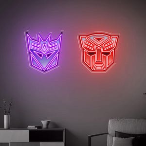 Transformers LED Neon Sign, Autobot Decepticon Wall Art, Game Room Light Decor, Personalized Birthday Gift for Him
