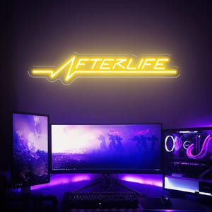 Insegna al neon "Aldilà", decorazione da parete cyberpunk, insegna luminosa a LED a tema "Aldilà", insegna da parete per dormitorio, decorazione da parete per videogiochi, regalo personalizzato per insegna al neon per gamer