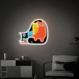 Cat Family LED Neon Sign Light Pop Art, Cut Cat Led Sign Home Decor Custom Neon Sign, Cat Neon Wall Art, Bedroom Decor Light Christmas Gift