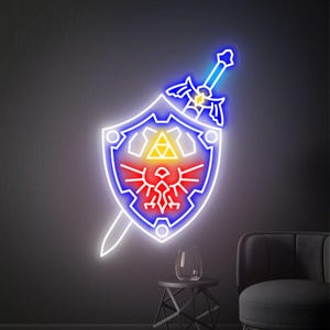Zelda Neon Sign, Master Sword and Hylian Shield Art Led Neon Sign, Zelda Gifts, Legend of Zelda Wall Art, Gaming Room Decor