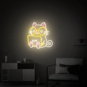 A working Cat Neon Sign, Office Decor Neon Wall Art, Custom Cute Animal Pet Neon Light, Wall Decor Cat Sign, Personalized Gifts