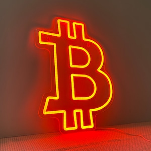 Insegna al neon Bitcoin, decorazione da parete per il trading, regalo per trader, arte da parete per criptovalute, insegna al neon per ufficio, logo al neon aziendale, insegna al neon per sala giochi