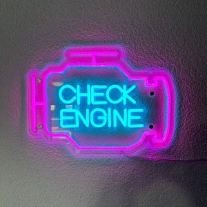 Check Engine Neon Sign, Custom Garage Neon Sign, Auto Shop Signage, Neon Car Engine, Man Cave Decor, Car Guy Gift