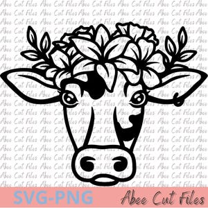 Digital Cut Files - Fichier SVG/PNG Vache Florale – Design Déco Élégant – Téléchargement Instantané