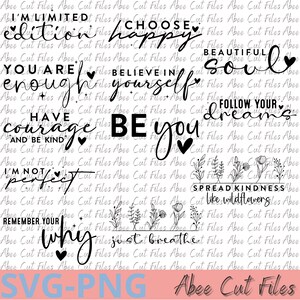 Pack de 12 Fichiers SVG/PNG You Are – Phrases Motivantes pour Déco et Cadeaux – Téléchargement Instantané