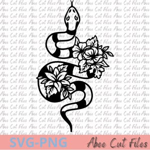 Digital Cut Files - Fichier SVG/PNG Serpent avec Fleurs – Design pour Tote Bag, Sweat, T-shirt et Déco – Téléchargement Instantané