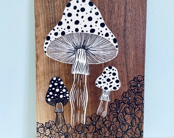 Mushroom Art, Artwork on Wood, Nature Lover, Mushroom Artwork, Home Decor, Reclaimed Wood