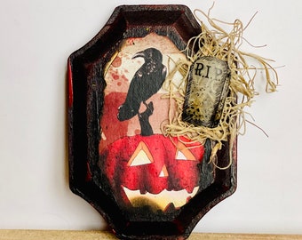 Miniature Halloween Art, Spooky Decor, Mini Wall Hanging, Haunted Dollhouse