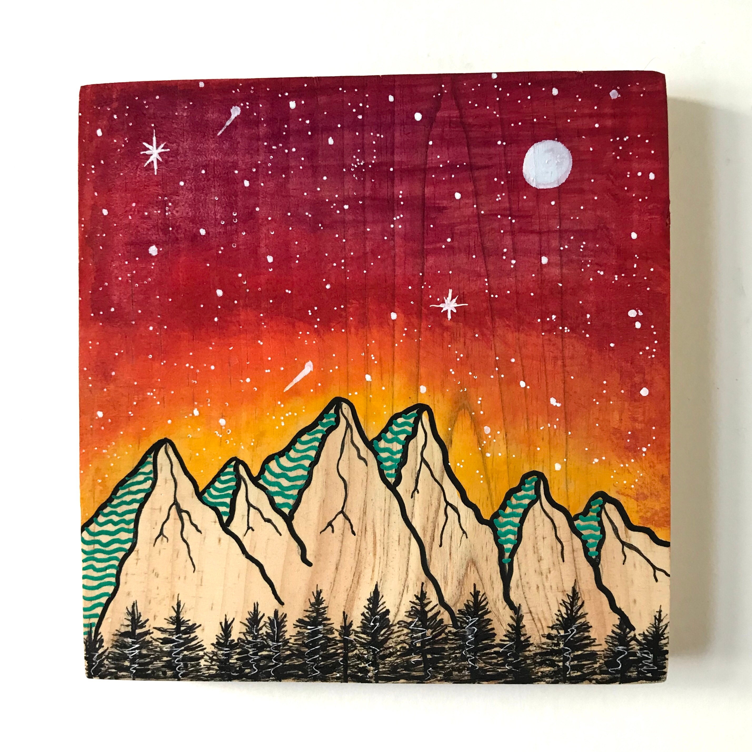 Galaxy Art Watercolor Nature Wood Art Mountains Galaxy | Etsy