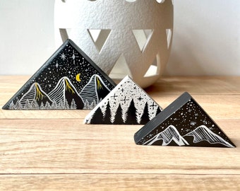 Triangle Art, Mountain Painting, Triangle Sculptures, Tree Paintings, Nature Collection, Home Decor, Set of Three