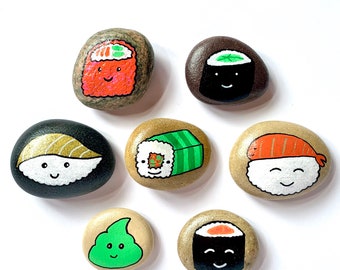 Sushi Stones, Painted Rocks, Symbol Stones, Sushi, Rock Art