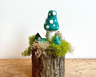 Mushroom Figurine, Clay Mushroom, Miniature Village, Clay Houses, Nature Figurine, Small Mushroom Themed Village