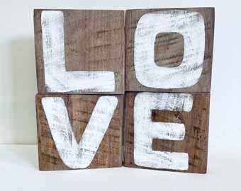 Sale!! LOVE Art, Rustic Words, Set of 4, Reclaimed Wood, Hand lettered Words, Love