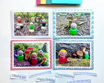 Fisher Price Little People Greeting Cards, Set of Four, Frameable,  Mushroom Themed, Little People Cards, Nature Cards, Photo Cards