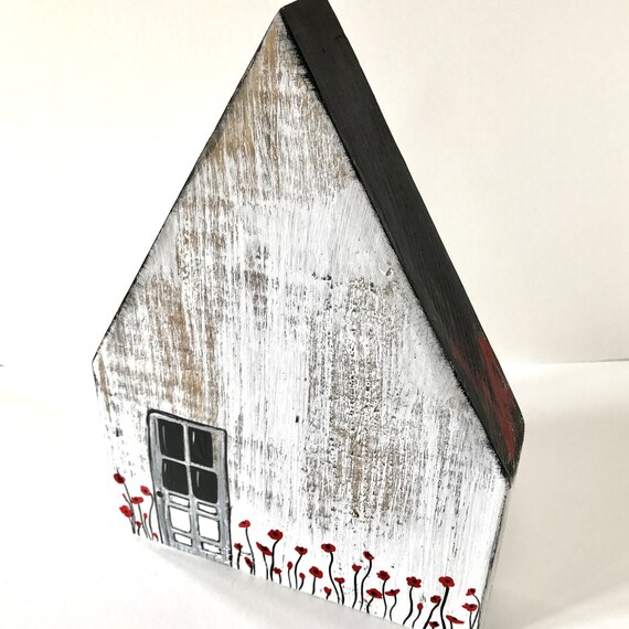 Little House Art Red Poppies Screen Door Ooak Funky Art Etsy