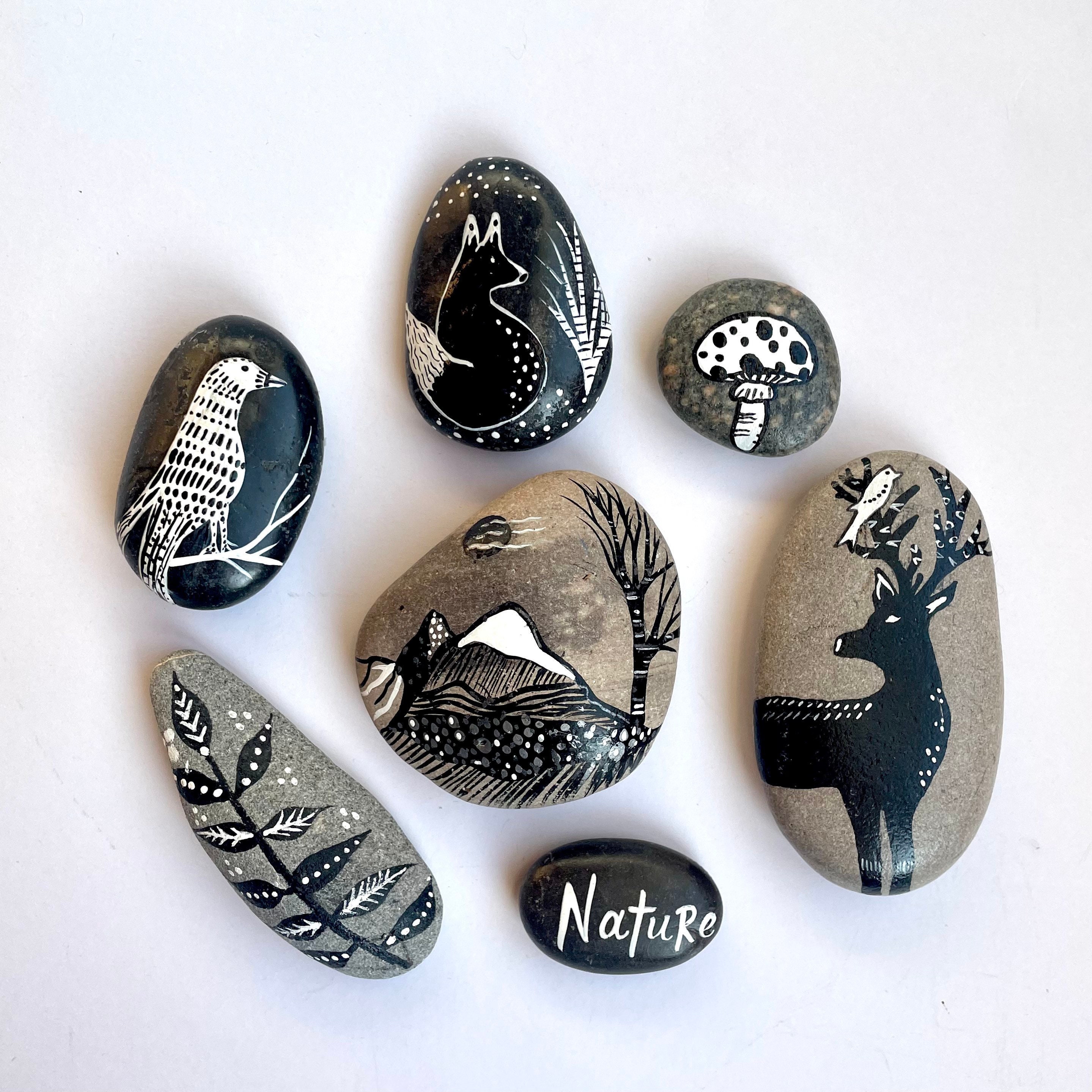 Hand Painted Rocks, Black & White Decorative Rocks, Arrows, Hearts