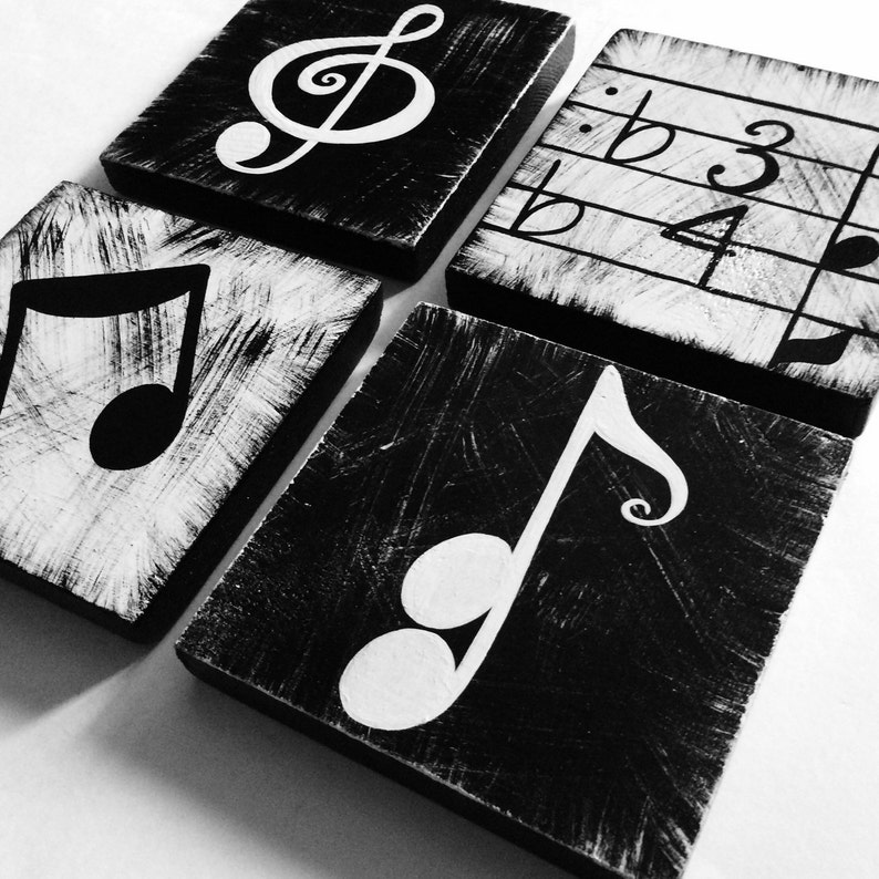 Music Inspired Black and White Wall Art Tiles Set of 4 Etsy
