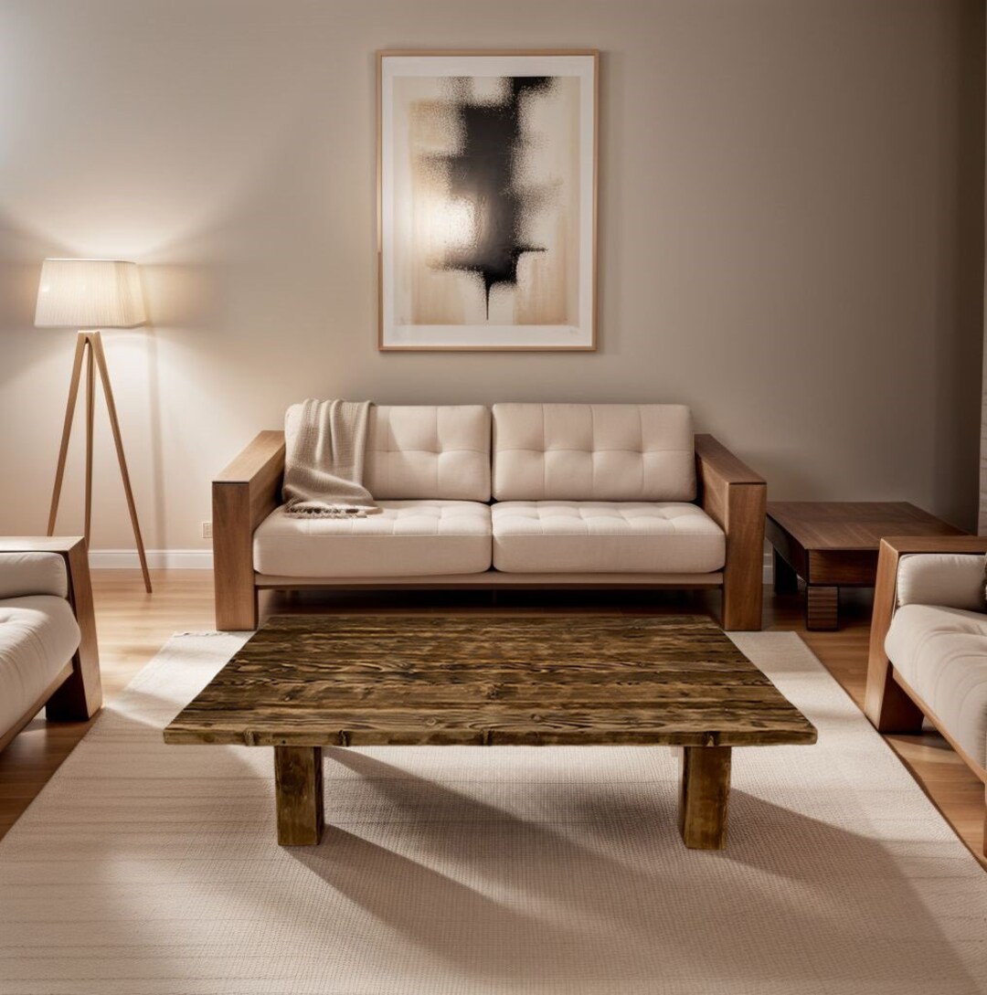 Coffee Table for Living Room Wooden Rustic Mid Century Brown Top Live ...