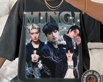 Camiseta Comfort Colors Mingi Ateez, camiseta vintage Mingi Ateez de los 90, camiseta estilo Kpop de imitación.