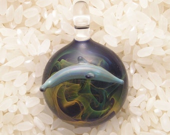 EMBLEM Leaping Dolphin Lampworked Borosilicate Glass Pendant