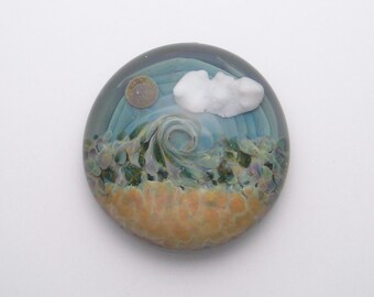 EMBLEM Wave Lampworked Borosilicate Glass Cabochon Paperweight