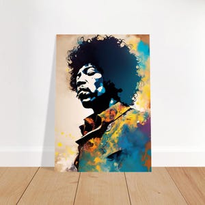 Arte de pared inspirado en Jimi Hendrix, póster de papel, arte de pared abstracto, decoración del hogar, rock and roll, leyenda de la música, arte de pared grande,