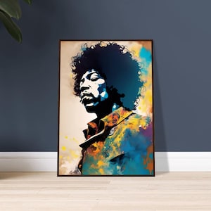 Arte murale ispirata a Jimi Hendrix, poster con cornice in legno, icona del rock and roll, amante della musica