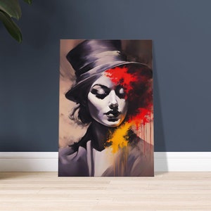 Canvas Mooie vrouw met hoge hoed, abstracte kunst, moderne kunst, woondecoratie, canvas muurkunst