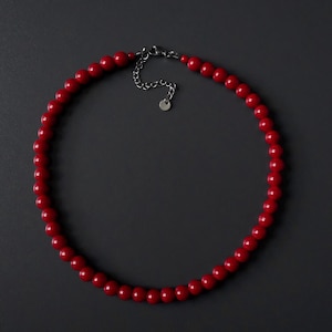 Handcrafted Red Coral Chalcedony Bead Necklace: Statement Jewelry