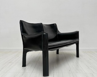 1980s Mario Bellini CAB 414 Two-Seater Black Leather Sofa for Cassina