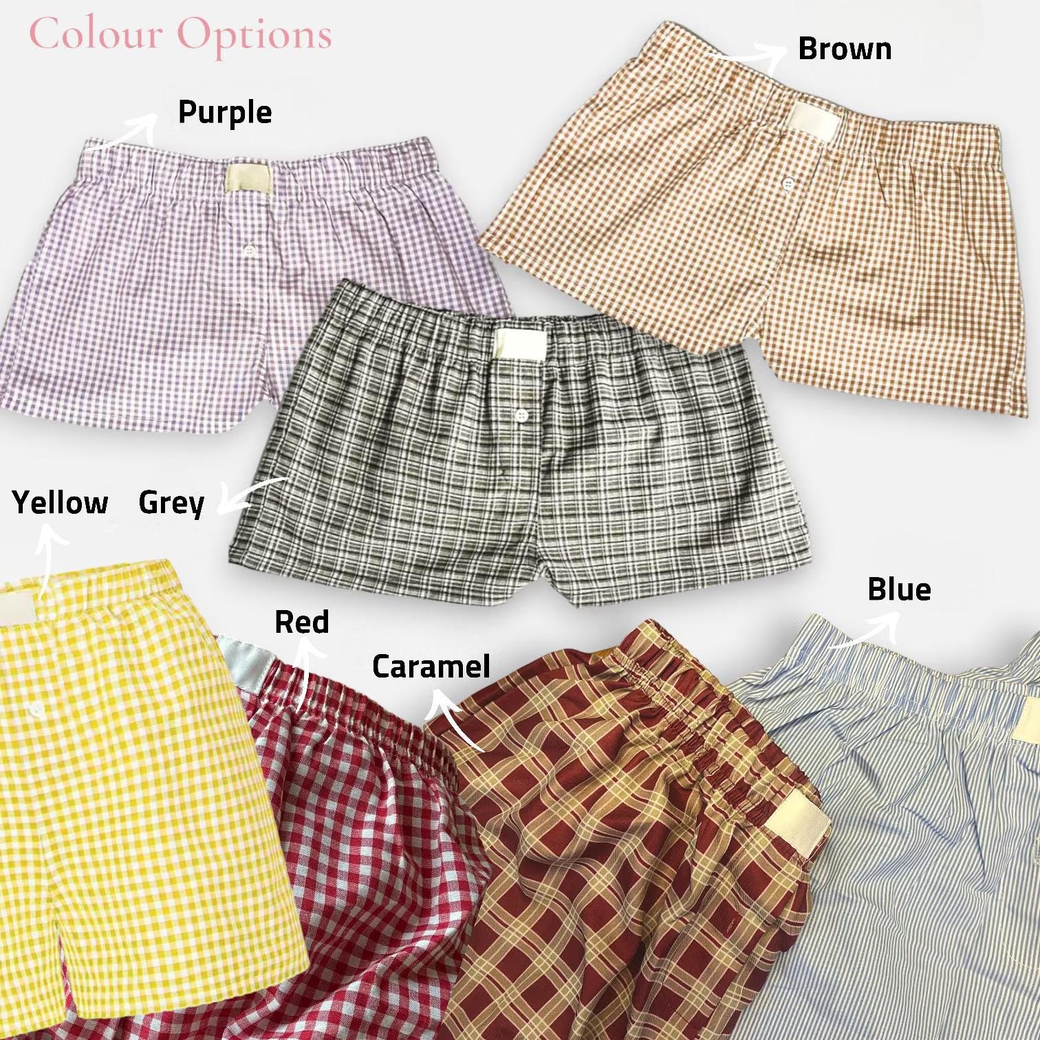 Y2K Plaid Boxer Shorts For Women - Cute Baggy Checked Lounge Sleep Pajama Shorts, High Rise, 100% Polyester