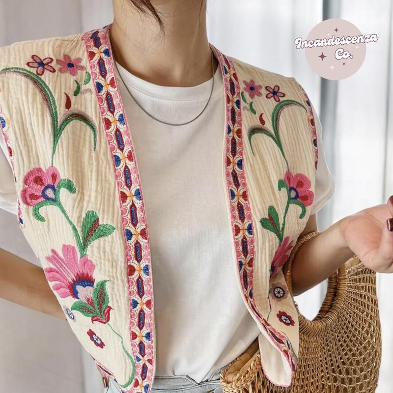 Floral Mesh V-Neck Vest main image 1