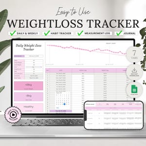 Gewichtsverliestracker-spreadsheet Google Spreadsheets, gewichtsverliesplanner Logboek lichaamsmetingen, gewichtsverlies fitnessjournaaltracker, gewichtstracker