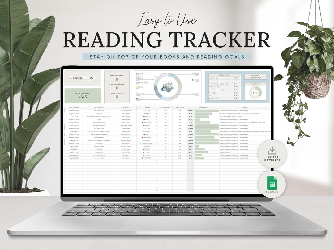 Reading Tracker Spreadsheet Google Sheets, Reading Log, Book Tracker ...