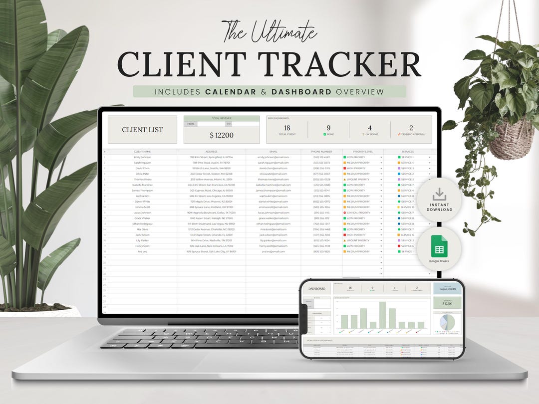 Client Tracker Google Sheets Spreadsheet, Business Planner Template ...