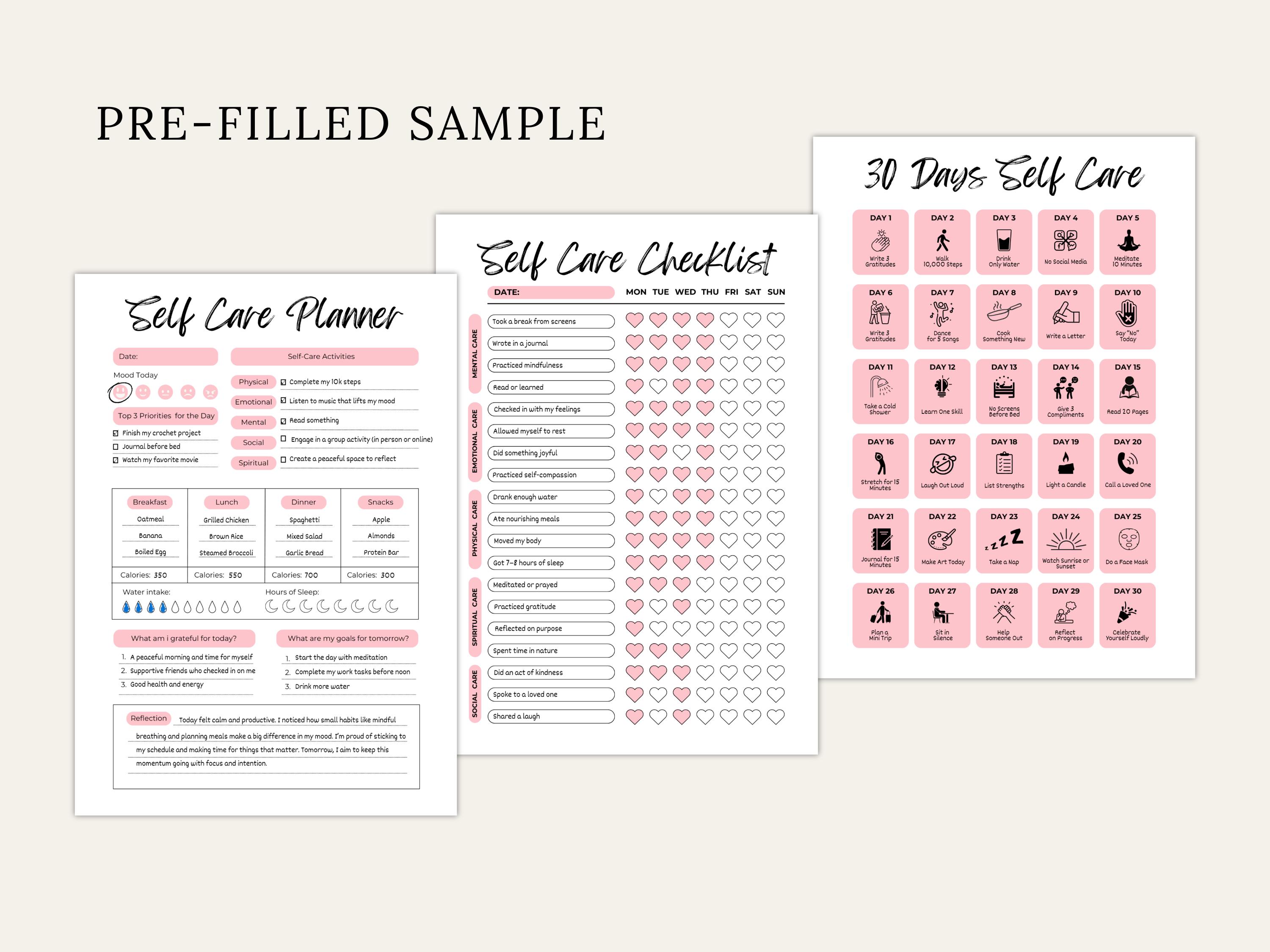 Printable Self Care Planner Bundle | 30 Day Self Care Challenge ...