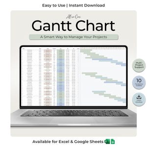 Gantt Chart Project Management Template | Team Task Tracker | Excel | Google Sheets  | Project Planner Timeline | Task Management Planner