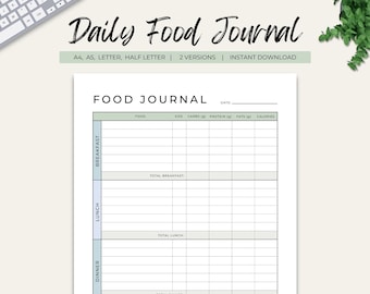 Printable Food Journal & Meal Planner | Calorie, Macro Tracker (Digital Download)