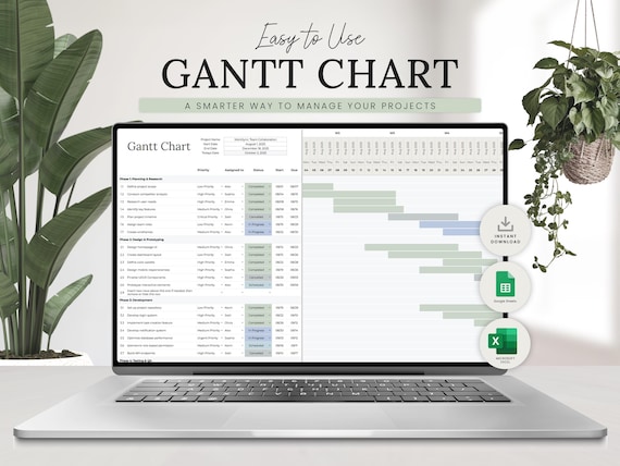 Gantt Chart Project Management Template | Team Task Tracker | Excel | Google Sheets  | Project Planner Timeline | Task Management Planner