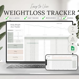 Gewichtsverlies Tracker Spreadsheet Google Spreadsheets, Gewichtsverliesplanner Logboek lichaamsmetingen, Gewichtsverlies Fitness Journaaltracker,