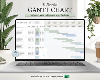 Plantilla de diagrama de Gantt para gestión de proyectos / Rastreador de tareas de equipo / Excel / Google Sheets / Cronograma del planificador de proyectos / Planificador de gestión de tareas