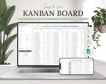 Kanban Board with Task Tracker Spreadsheet for Google Sheets | Project Management Template | To Do List | Project Planner | Instant Access