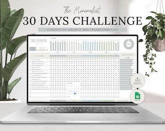 30 Tage Challenge Tracker | 30-Tage-Challenge | 30 Weiche Herausforderung | Nr. 30 Medium Challenge | Challenge Journal | Google Sheet Tabelle