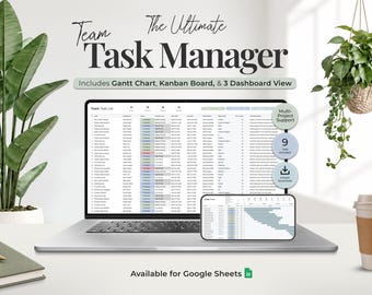 Team Task Tracker Manager with Gantt Chart & Kanban Board Project Management, Assignment Tracker, Business Template, Task Manager Member CRM
