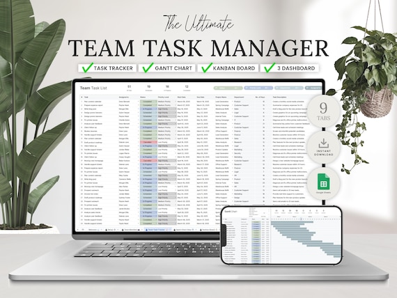 Team Task Tracker Manager with Gantt Chart & Kanban Board Project Management, Assignment Tracker, Business Template, Task Manager Member CRM