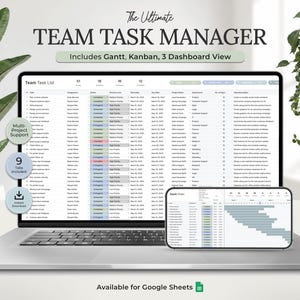 Team Task Tracker Manager with Gantt Chart & Kanban Board Project Management, Assignment Tracker, Business Template, Task Manager Member CRM