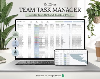 Team Task Tracker Manager with Gantt Chart & Kanban Board Project Management, Assignment Tracker, Business Template, Task Manager Member CRM
