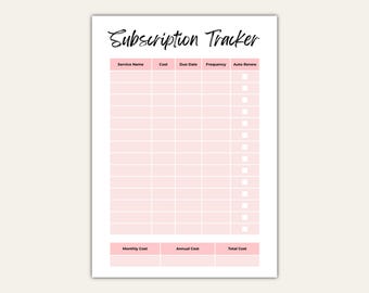 Subscription Tracker | Bill Tracker |  Expense Tracker | Bill Calendar | Digital Download | A4, A5, Letter Size Printable